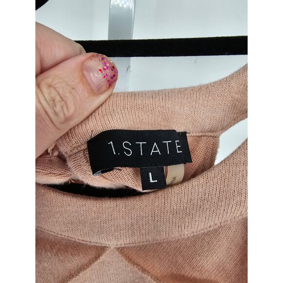 1 State Womens Sz L Cold Shoulder Long Sleeve Knit Top Light Pink Ruffled - Picture 3 of 4